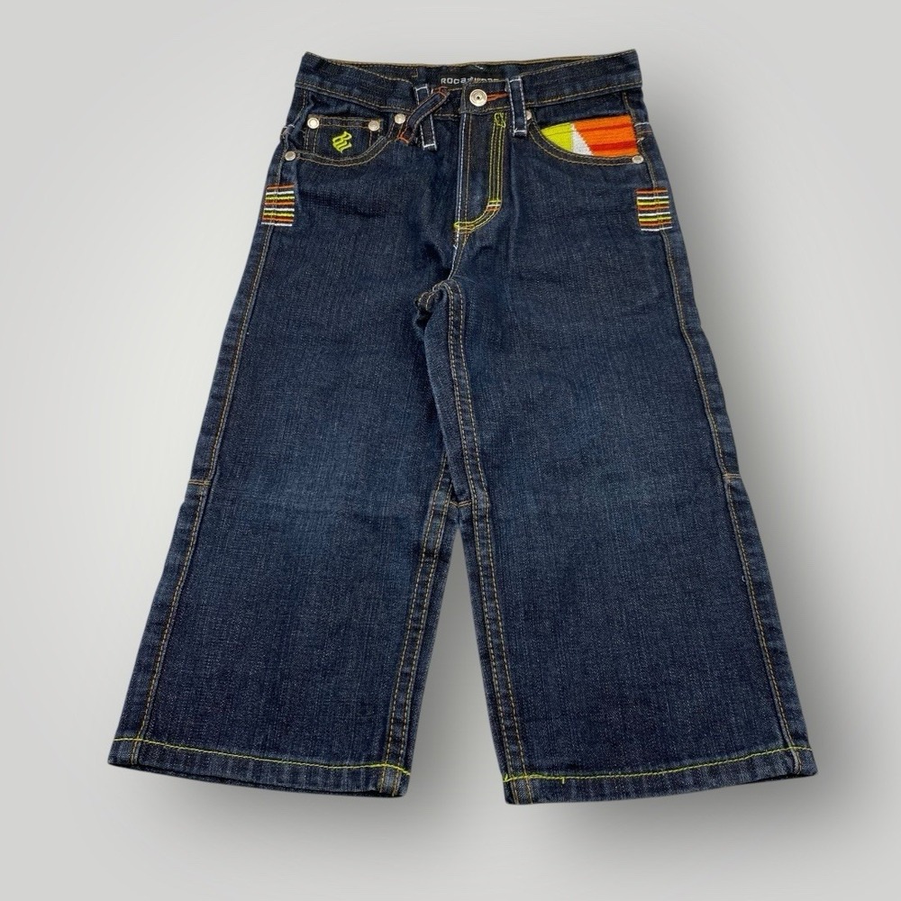 Rocawear Vintage Embroidered Wide Leg Denim Jeans Kids Boys Size‎ 4 EUC